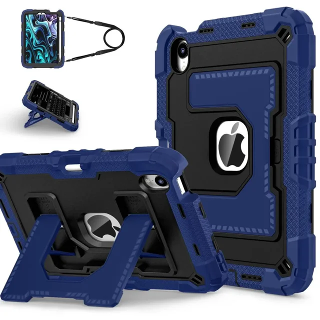 Case for iPad Mini 7 A17 Pro 2024 / iPad Mini 6 2021 8.3 Inch, Shockproof Protective Cover with Kickstand Shoulder Strap