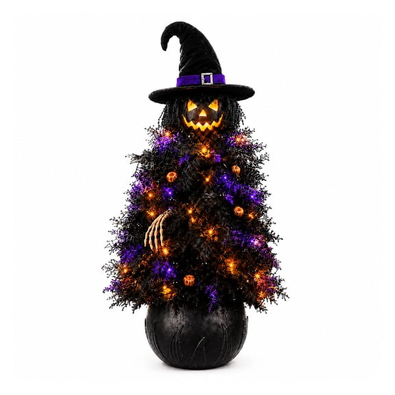 Drppepioner Light-Up Halloween Witch Tree Decoration 12In,Outdoor Porch Front Entry Fireplace Display