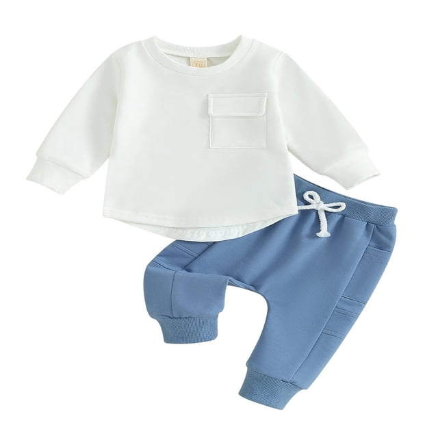 Toddler Boys 2PCS Pants Sets Solid Color Long Sleeve Sweatshirt and Drawstring Pants Sets 6-12 Months
