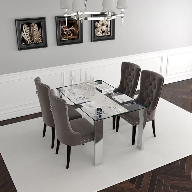 Ensemble de salle à manger Frankfurt/Rizzo, 5 pièces, chrome/gris