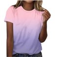 thumbnail image 1 of Timegard Hauts d'Été pour Femmes Col Rond Manches Courtes Couleur Dégradée Blouse Confortable Décontractée Ample Hauts, 1 of 5