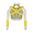 thumbnail image 4 of Eandarui Kids Girls Gymnastics Crop Tops Long Sleeve Shiny Rhinestone Color Block Design with Cross Back Cutout Fluorescent Yellow 6, 4 of 5