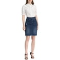 thumbnail image 2 of Unique Bargains Jupe en Denim pour Femme à Ourlet Usé et Déchiré, Bleu Foncé, L, 2 of 6