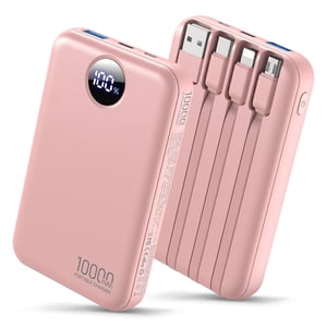 HAIARA Chargeur portable 10000mAh Banque d'électricité avec 4 Câbles intégrés,LED Display Compact et Batterie Pack avec Multiple USB Ports tout-en-un Voyage Cha
