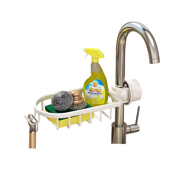 Robinet de Lavabo de Salle de Bain, Support de Rangement pour Robinet en Aluminium Réglable, Éponge de Cuisine, Robinets d'Évier de Cuisine