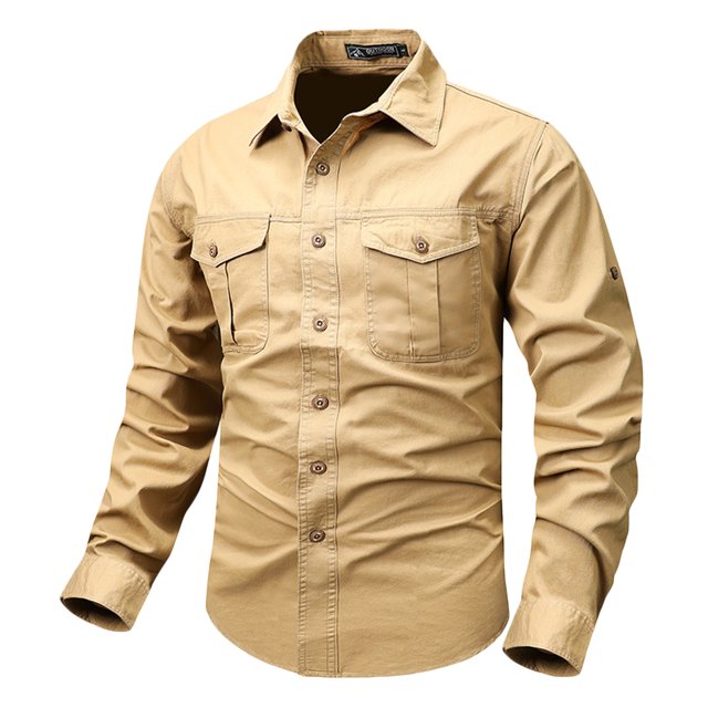RXIRUCGD Cardigan Blouse Mode Décontractée pour Hommes Col Rabattu Poches Boutons, Kaki, Taille : L