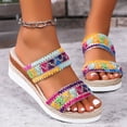 thumbnail image 3 of Sandales Boho pour Femmes de Vacances Espadrilles Ethniques à Plateforme Compensée Pantoufles de Robe Plage Décontractées à Enfiler Chaussures d'Été, 3 of 6