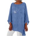 thumbnail image 2 of SMihono Hauts pour Femmes Été Chic Décontracté Hauts pour Femmes Brodés Col Rond Coton Lin Grandes Manches Courtes Hauts T-Shirt Oversize pour Femmes, 2 of 8