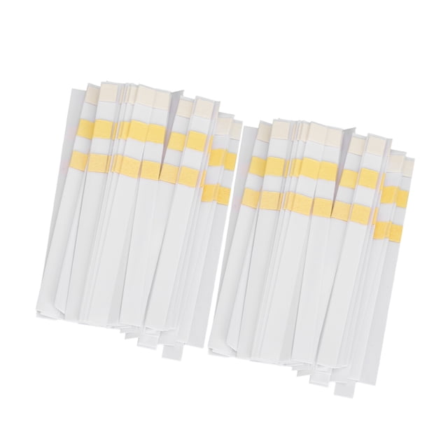 Papier de Test de PH Étendu, Bande de Test de PH Professionnelle à Détection Rapide avec 2 Bouteilles de Rangement pour Laveuse. l'Image Montre un Ensemble de Bandes de Test de PH Blanches avec Tampons Indicateurs Jaunes, Conçues pour la Détection Rapide de l'Acide Chlorique, de la Valeur d'Alcalinité et de l'Alcalinité Totale. Comprend 100 Bandes de Test et Deux Bouteilles de Rangement, Convient aux Tests Diagnostiques à Domicile. les Résultats Sont Disponibles en 15 Secondes.