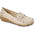 thumbnail image 1 of kozi Femme Confort Décontracté Chaussure Compensée à Enfiler Mocassin ML3256 Bout Rond Détail Chaîne Semelle Intérieure Amovible Champagne Taille 8, 1 of 8