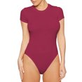 thumbnail image 1 of LUXUR Combinaison Femme Manches Courtes T-Shirt Body Col Rond Hauts Justaucorps Décontractés Couleur Unie Rouge Vin 2TG, 1 of 4