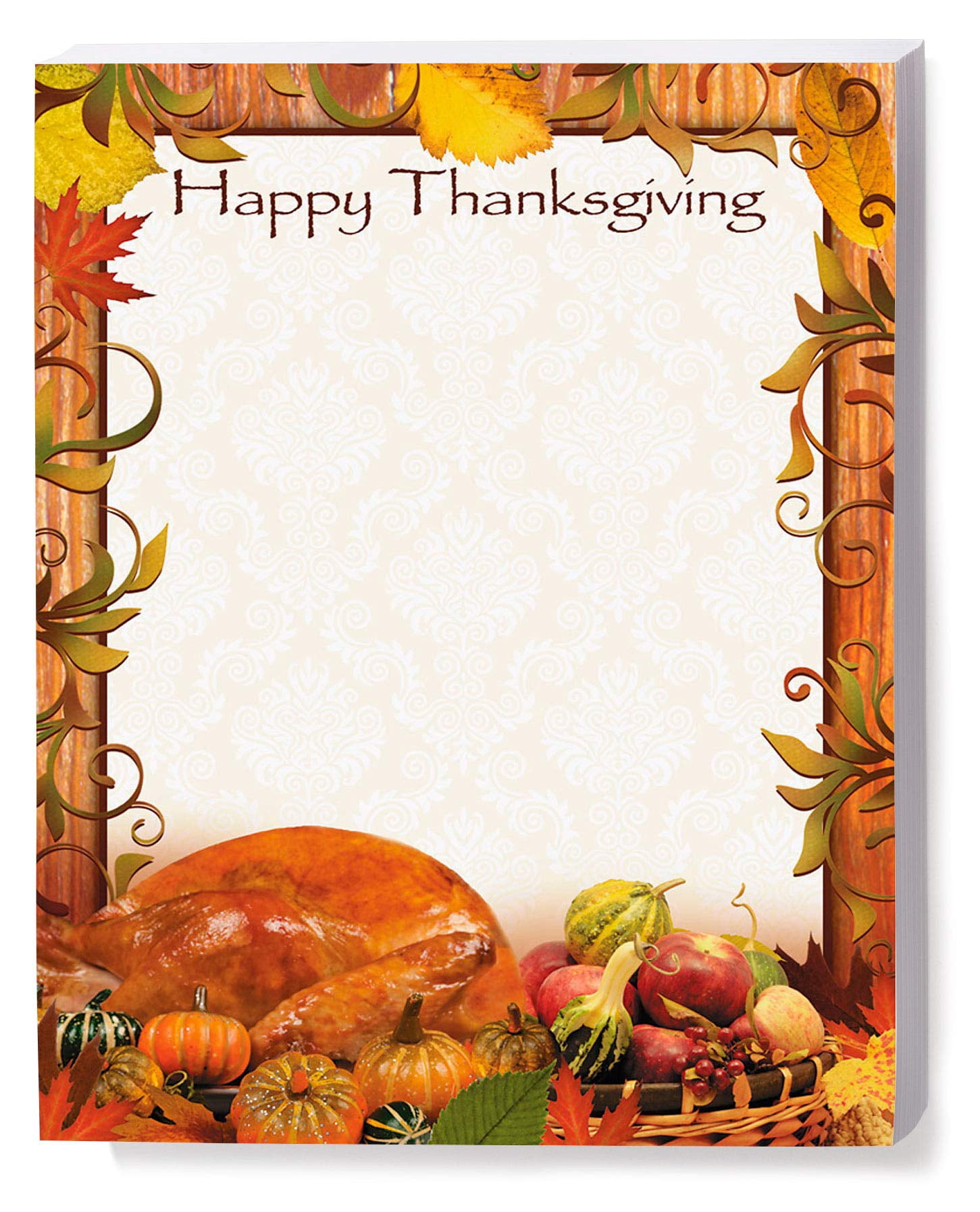 Paperdirect Happy Thanksgiving Colorful Turkey Gourds Pumpkins Autumn Fall Theme Paper Stationery, Border Paper Letterhead 8.5 x 11, 25 sheets, Elegant Premium Writing Paper Decorative Printer Paper
