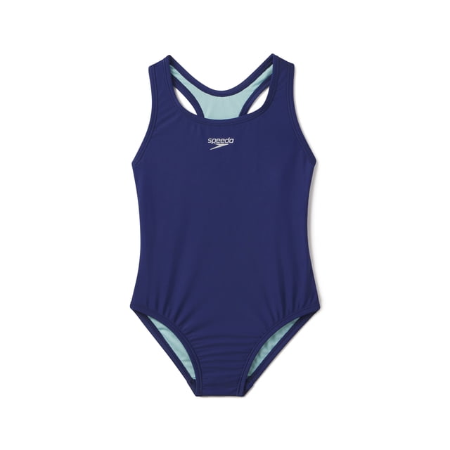 Speedo Girls Solid Racerback One Piece Thick Strap Swimsuit - Blueprint, Size: 12