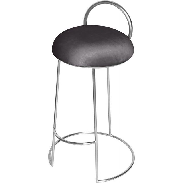 Meridian Furniture Ring Soft Gray Velvet Counter Stool in Brushed Chrome Finish