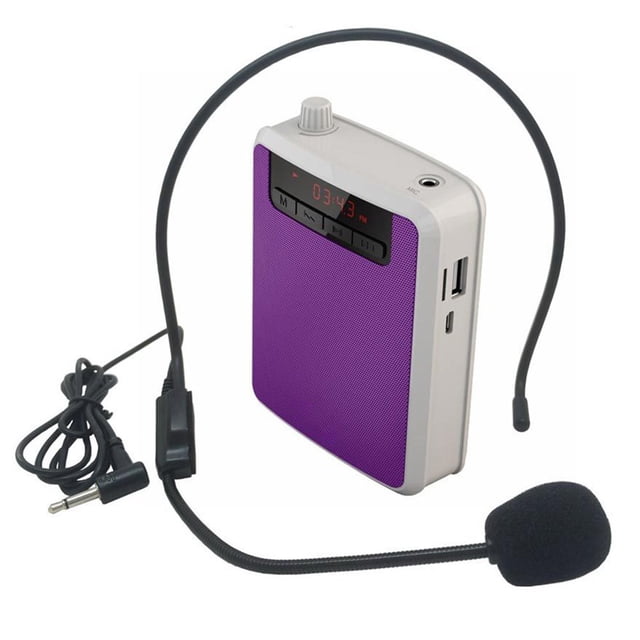 Graflsoa Rechargeable Portable Voice Amplifier with Wired Mic, MP3 Support, Adjustable Belt for Teaching, Singing, Coaching, Tours - Purple