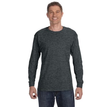Gildan T-Shirt à Manches Longues pour Adulte en Coton Épais 5,3 oz TG Gris Chiné Foncé