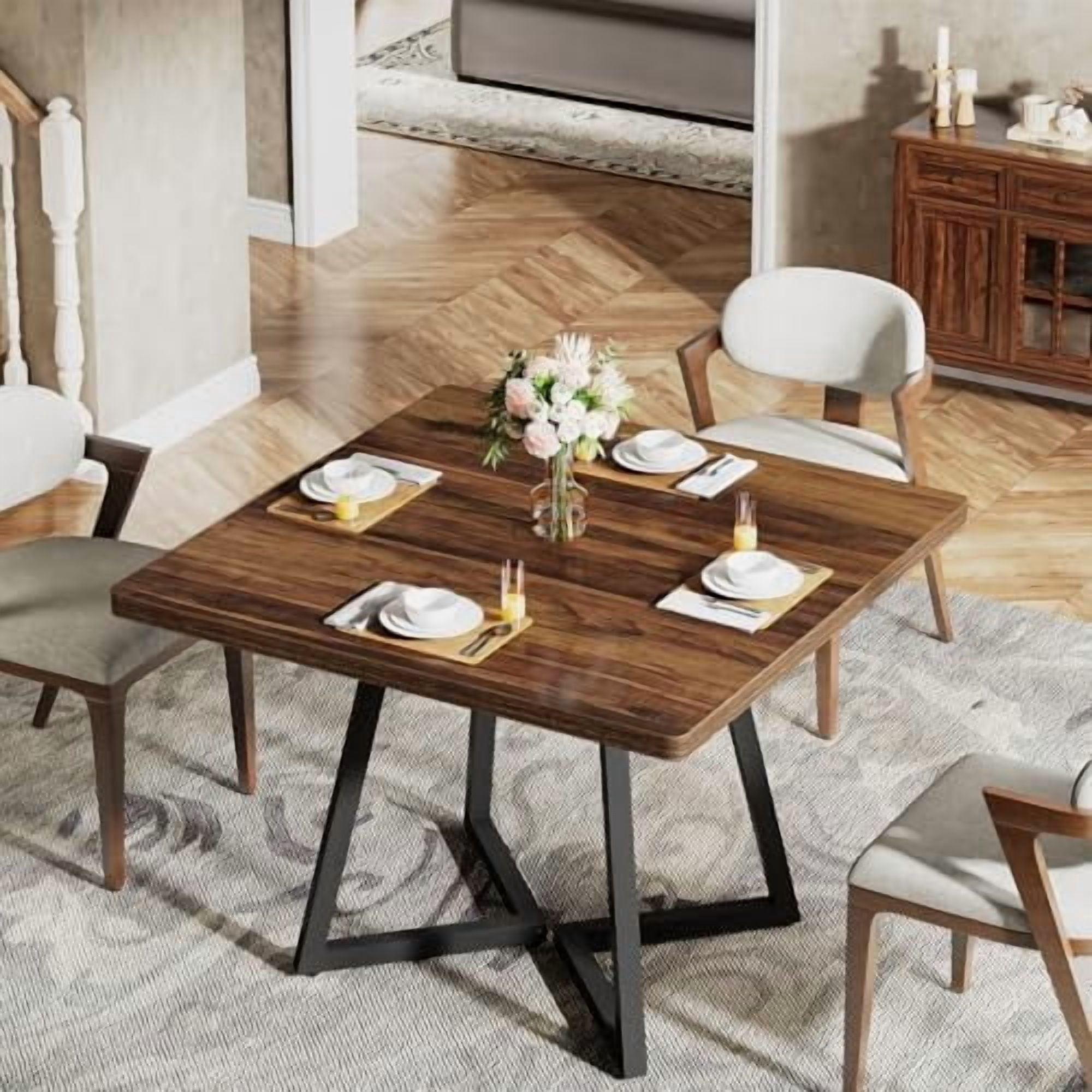 Square Dining Table for 2, 31.5" Industrial Dinner Table