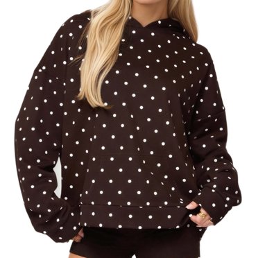 fatyb Chandails à Capuche Mode pour Femmes, Chandail à Enfiler à Pois Imprimés à Manches Longues, Chandails à Capuche pour Femmes avec Poche