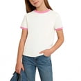 thumbnail image 2 of Nwiuh T-Shirts Basiques Unis pour Filles 1-15 Ans T-Shirts d'Été à Col Rond à Manches Courtes pour Enfants (Rose, 2-3 Ans), 2 of 5