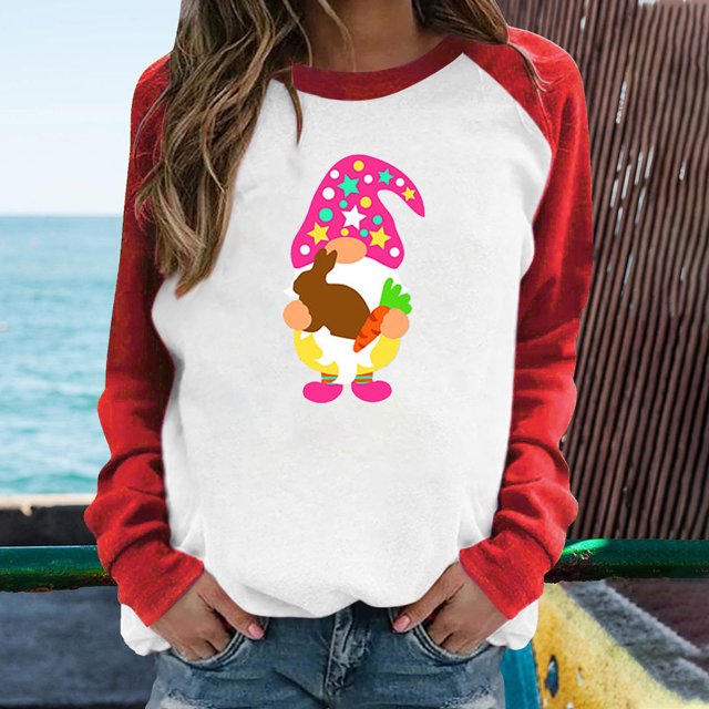 Daisyyozoid Nouveautés Hauts pour Femmes Joyeuses Pâques Mode Décontractée Manches Longues Chandails Imprimés pour Dames Hauts