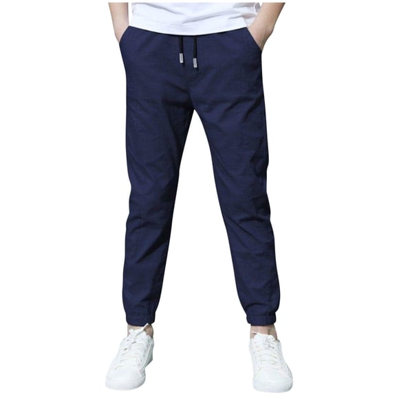 cfhntfmh Boys Childrens Clothes Fall Pants Cotton Linen Soft Stretch High Waisted Pull on Pants Lounge Jogger Full Length Pants