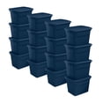 thumbnail image 1 of Sterilite Bac de Rangement Empilable avec Couvercle de 18 Gallons, Bleu, Lot de 16, 1 of 6