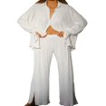 thumbnail image 1 of Women Solid Color Long Sleeve Blouse and Straight Fit Trousers, 1 of 9