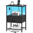 thumbnail image 1 of Eunos Table de Chevet avec Station de Recharge et DEL, Petite Commode Noire avec Tiroir et Tablettes de Rangement, 1 of 8