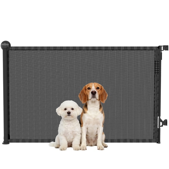 PawHut Retractable Dog Gate, Extends to 55" Wide, Mesh Pet Gate