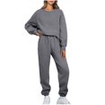thumbnail image 1 of Pisexur Ensemble Pantalon 2 Pcs Mode Décontractée Ensemble de Survêtement Uni pour Femmes Chandails à Manches Longues à Col Rond Hauts à Enfiler Pantalons Longs Élastiques Survêtements Ensembles de Détente P-3TG, 1 of 7