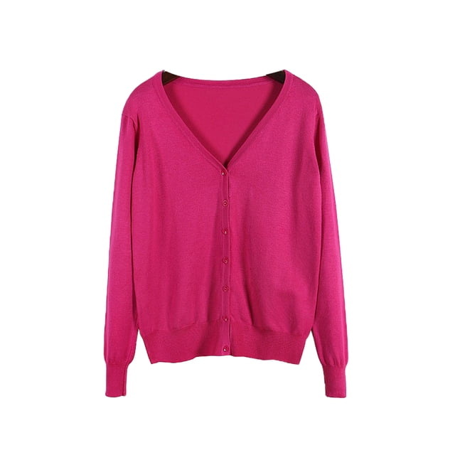 Innerwin Cardigan en Tricot à Col en V Manteau pour Femme Automne Couleur Unie Ample Vêtement d'Extérieur Rose Rouge m