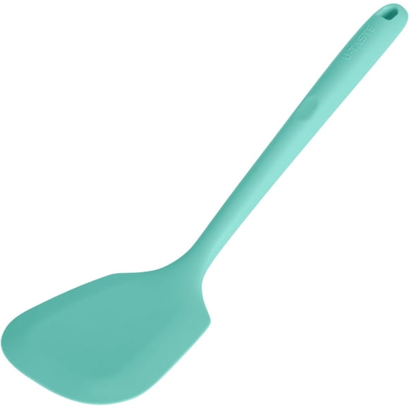 600°F Heat Resistant Silicone Turner: U-Taste 13.6in Solid Kitchen Spatula Flipper, BPA Free Flexible & Thin Rubber Seamless Cooking Utensil for Flipping Egg, Pancake in Nonstick Cookware (Aqua Sky)