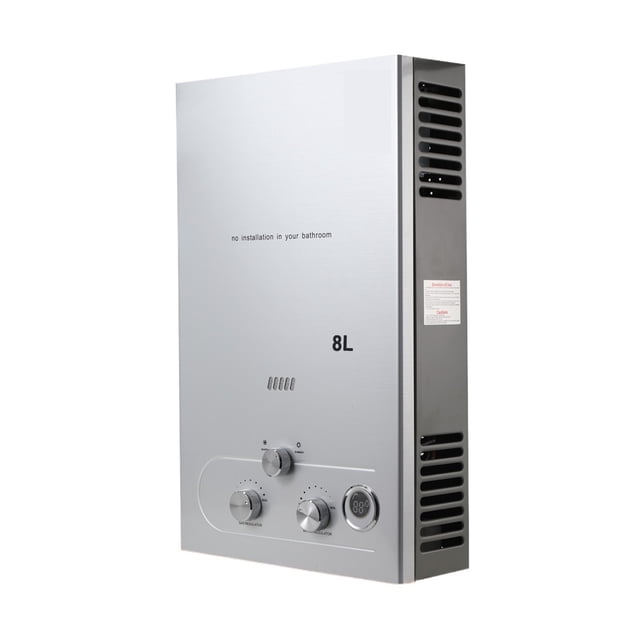 Chauffe-eau au Gaz Propane Sans Réservoir 8 L 16 KW GPL Chauffe-Eau Chaude Instantanée Affichage LED Extérieur Camping avec Pomme de Douche Trousse