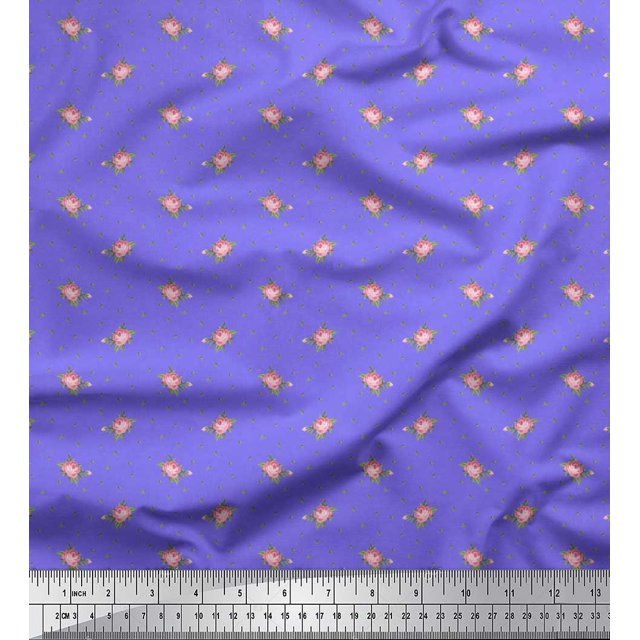 Soimoi Tissu Poly Georgette Imprimé Feuilles & Roses Floral pour Couture au Mètre 42 Pouces de Large
