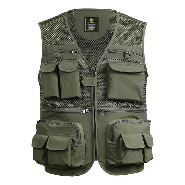 Graflsoa Gilet de Pêche et de Randonnée Extérieur Vert Armée 3TG, Matériau Polyester Léger, Options de Tailles Multiples, Design Compact et Durable