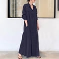 thumbnail image 1 of Meichang Robe Chemise Longue Maxi pour Femmes, Robe de Travail Boutonnée, Manches Longues, Col, Coupe Ample, Robe T-Shirt Unie, Robe Décontractée Évasée avec Poches, 1 of 8