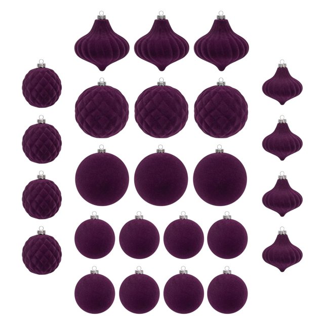 Velvet Christmas Balls 25pcs Flocked Christmas Tree Ornaments Assortment For Xmas Tree Holiday Decor