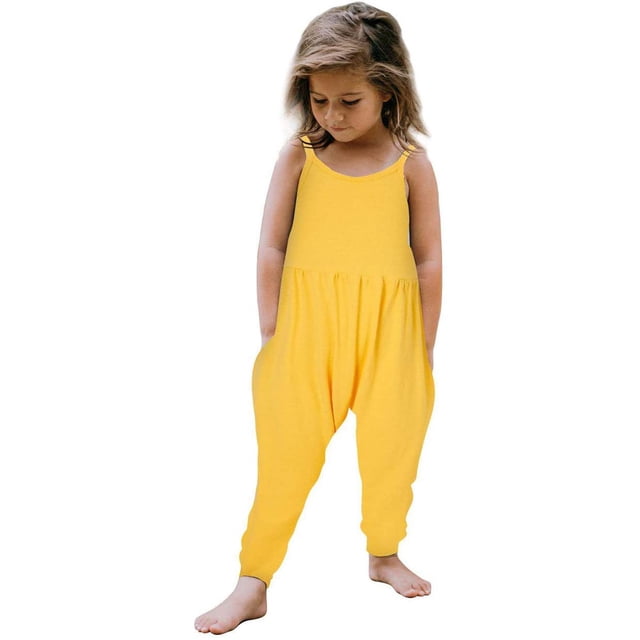 Girls Overall Solid Summer Rompers for Girls Sleeveless Overalls with Side Pockets Cute Clothes 5-6 Y