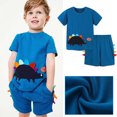 thumbnail image 2 of Boys Summer Embroidered Stickers Short Sleeve Top Shorts Set, 2 of 9
