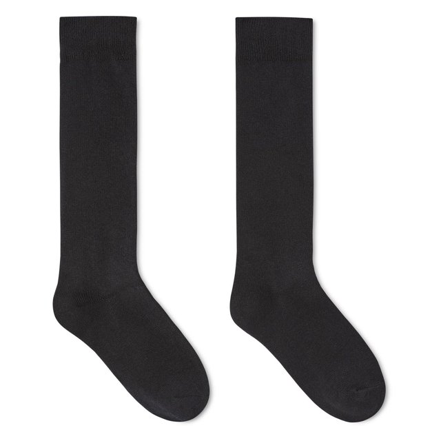 George Chaussettes Jusqu'aux Genoux pour Filles, Lot de 2, en Mélange de Coton Noir avec Poignets Côtelés et texture Tricotée Lisse, Conçues pour le Quotidien des Filles et Offertes en Diverses Tailles, Convenant Aussi à Superposer sous des Bottes pendant les Mois Plus Froids.