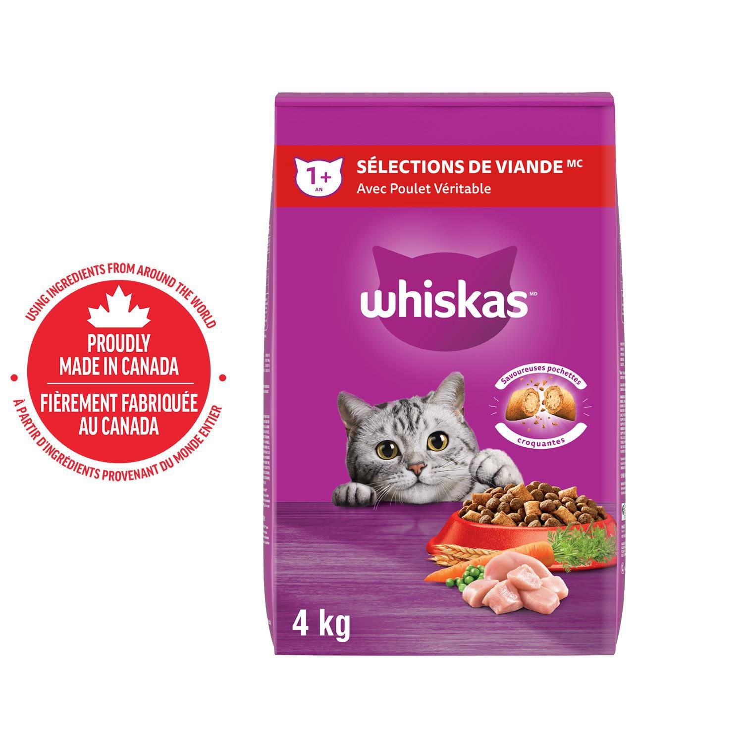 WHISKAS Adult Dry Cat Food Meaty Selections With Real Chicken 4kg