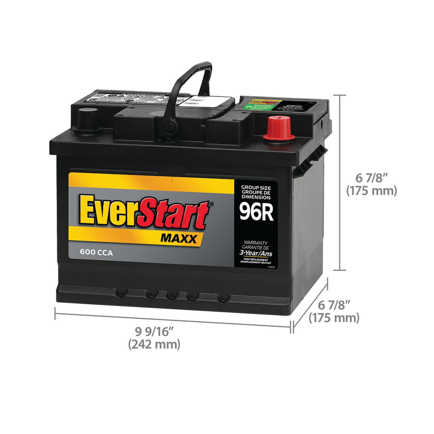 EverStart Auto Maxx-96R – 12 Volts, Batterie automobile, groupe 96R, 600 ADF