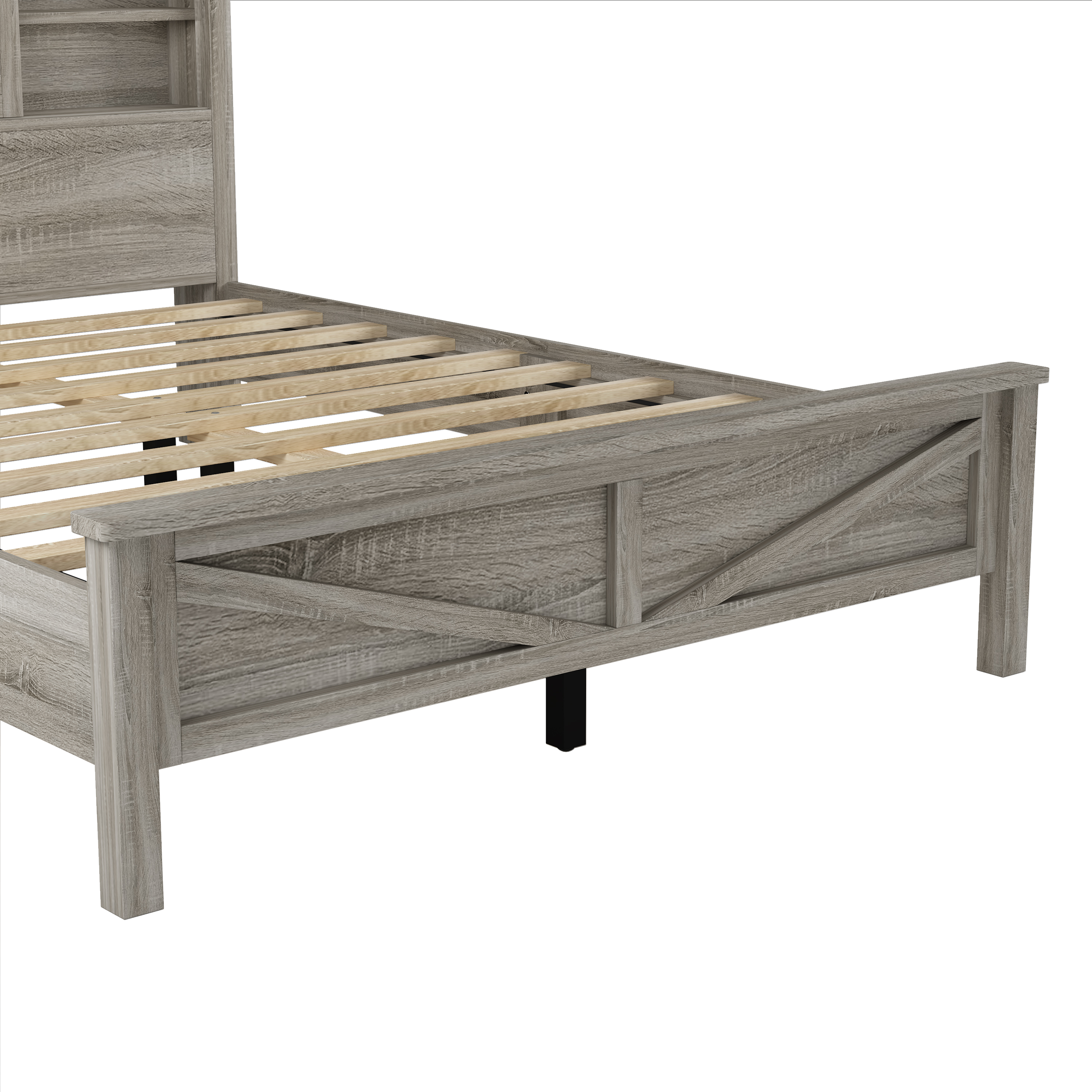 Ensemble de chambre 3 pièces Noble House : lit plateforme de style ferme, grand lit, gris antique