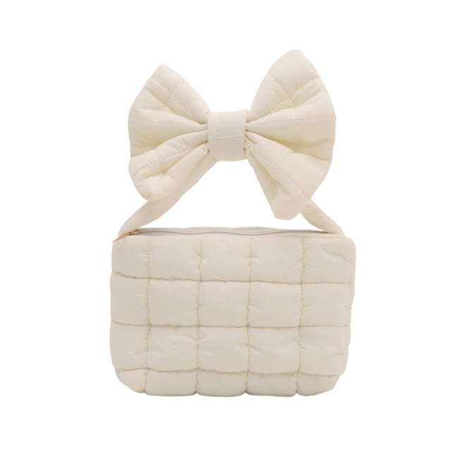 SIYTUAU Pleated Bow Bag Womens Handbag Shoulder Solid Color Crossbody Bag For Daily Use In White Color White