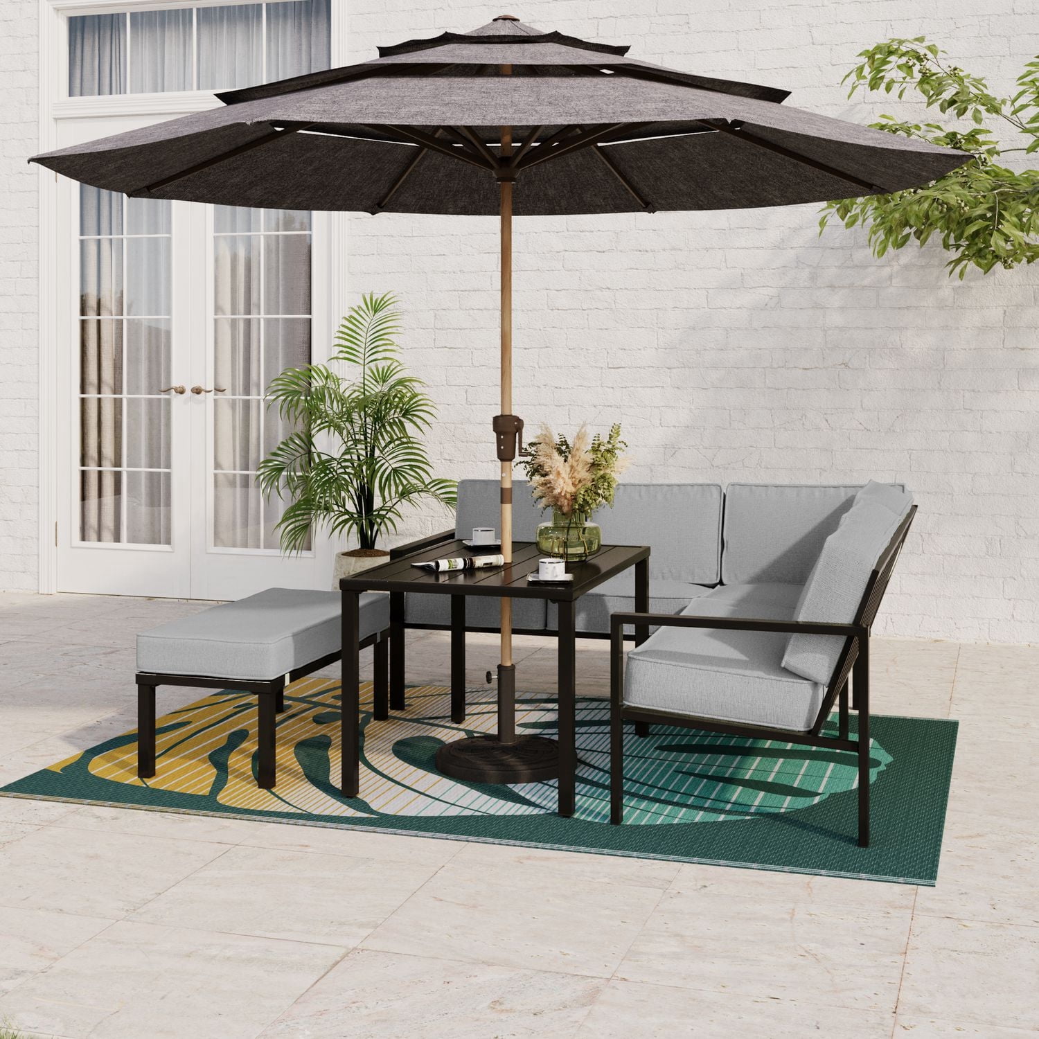 Mainstays Cobble Hill 3 pièces Patio Sectional Set, Polyester, Extérieur, Gris