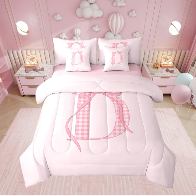 Erosebridal Initial A to Z Literie Taille Simple, Nœud Papillon Lit en Sac Taille Simple, Décor Monogramme Dessin Animé, Réversible 7 Pcs
