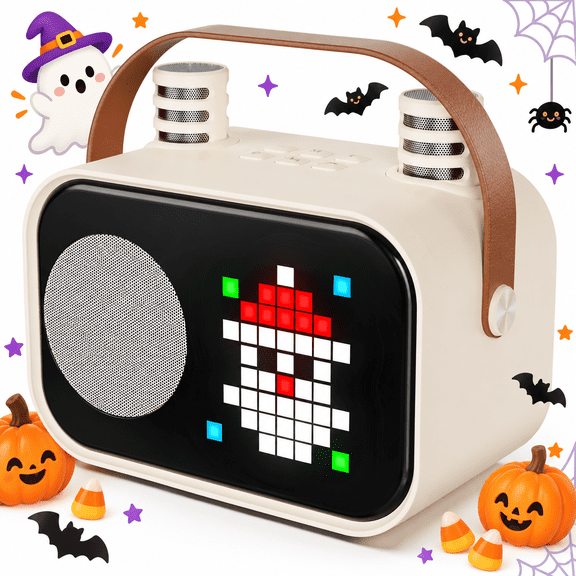 JYX Mini Karaoke Machine for Kids, 15 Animation Modes, Connect with Bluetooth, Kids Toy, Birthday Gift for Girls Boys, Beige