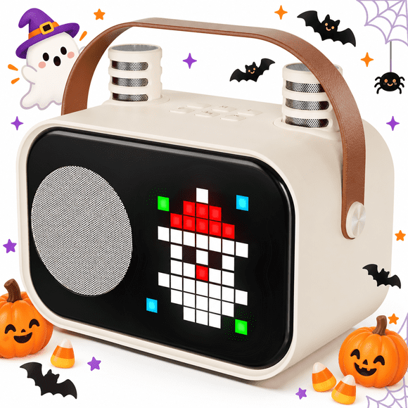 JYX Mini Machine de Karaoké pour Enfants, 15 Modes d'Animation, Connexion Bluetooth, Jouet pour Enfants, Cadeau d'Anniversaire pour Filles Garçons, Beige