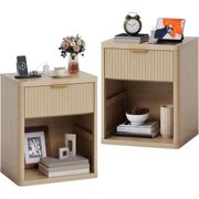 Bedside Table Nightstand with Bedside Storage, Bedroom Side Table and Organizer, Functional and Fluted Nightstand, for Bedroom, Living Room, Home Office