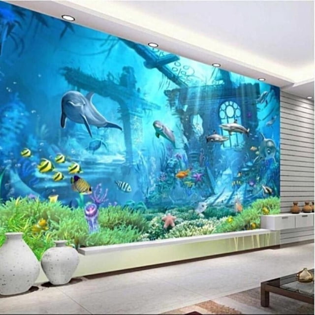 Papier Peint 3D Océan Dauphins SKU# WAL0007